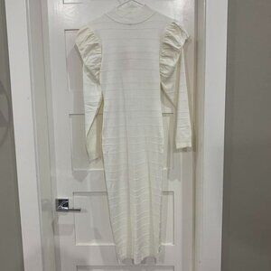 long sleeve white mini bodycon dress